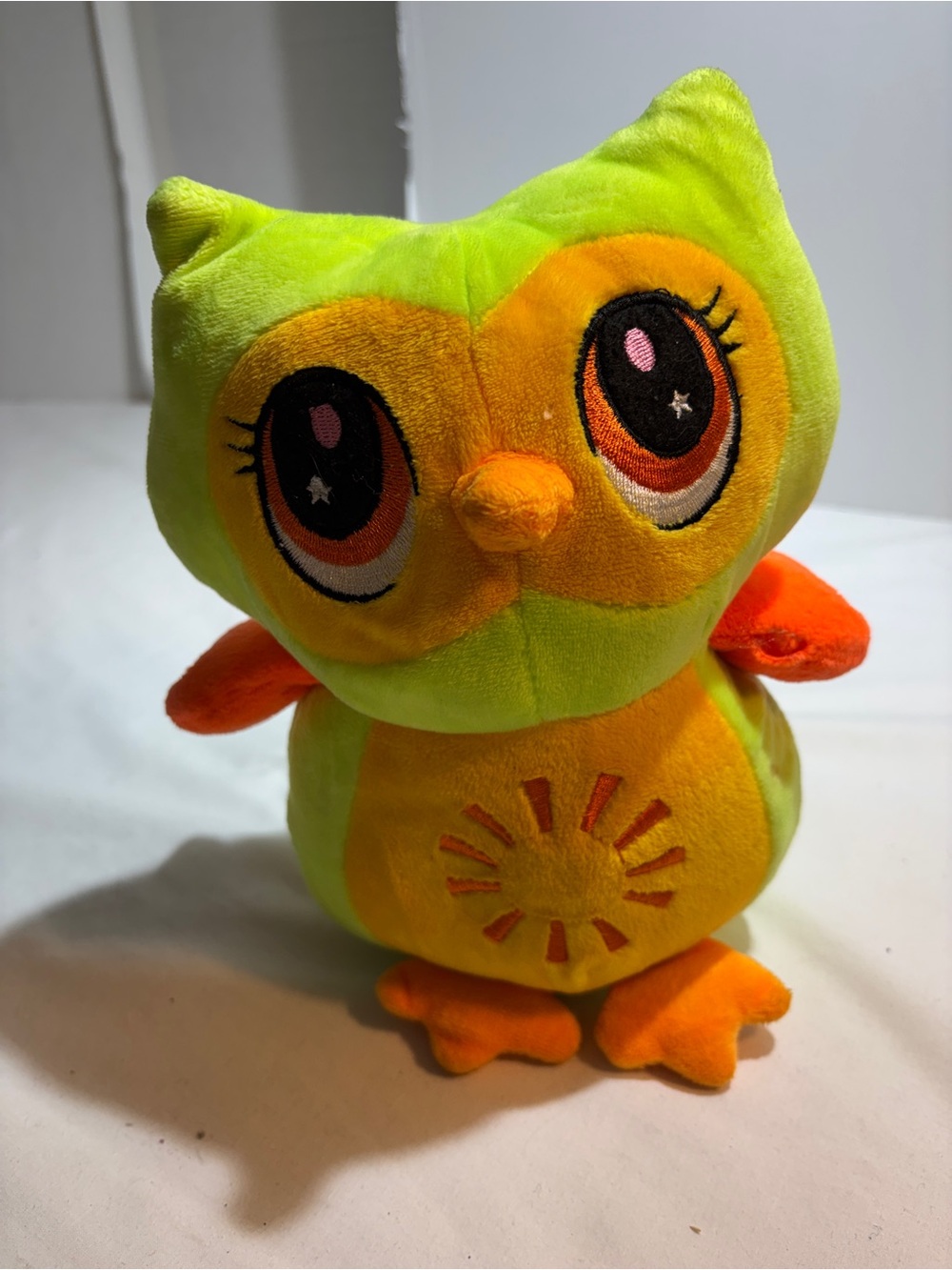 Emerald Toy Florescent Plush Owl Bird Toy - Lime Green and Orange